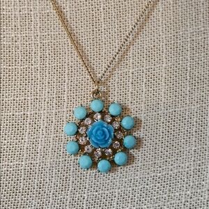 Vintage Rhinestone Rose Carved Necklace